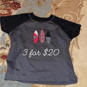 Surfer Grey and black with red surfboards swim shirt 3T 3itemsfor$20